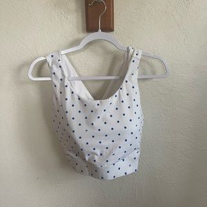 Fabletics White and Blue Polka Dot Sports Bra